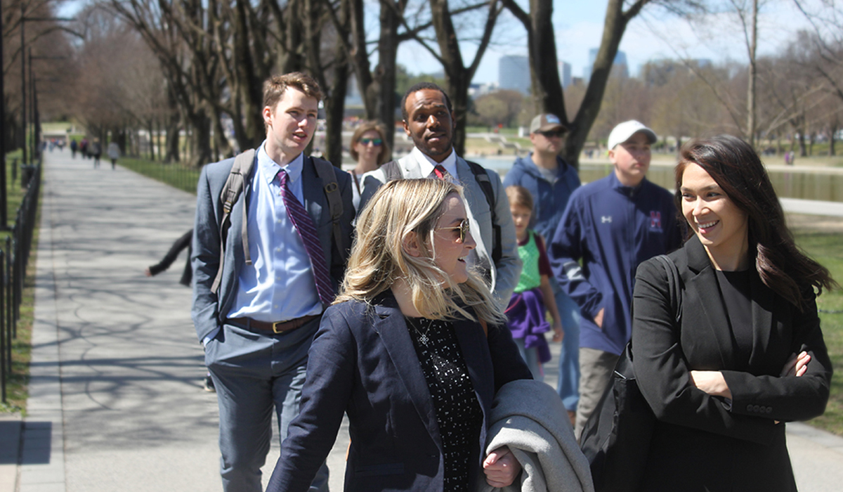 students walking in Washington, DC