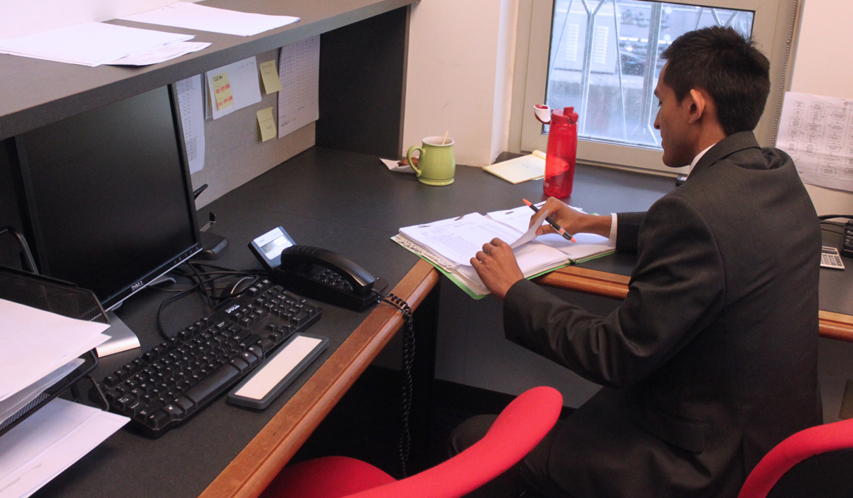 A student working at his desk