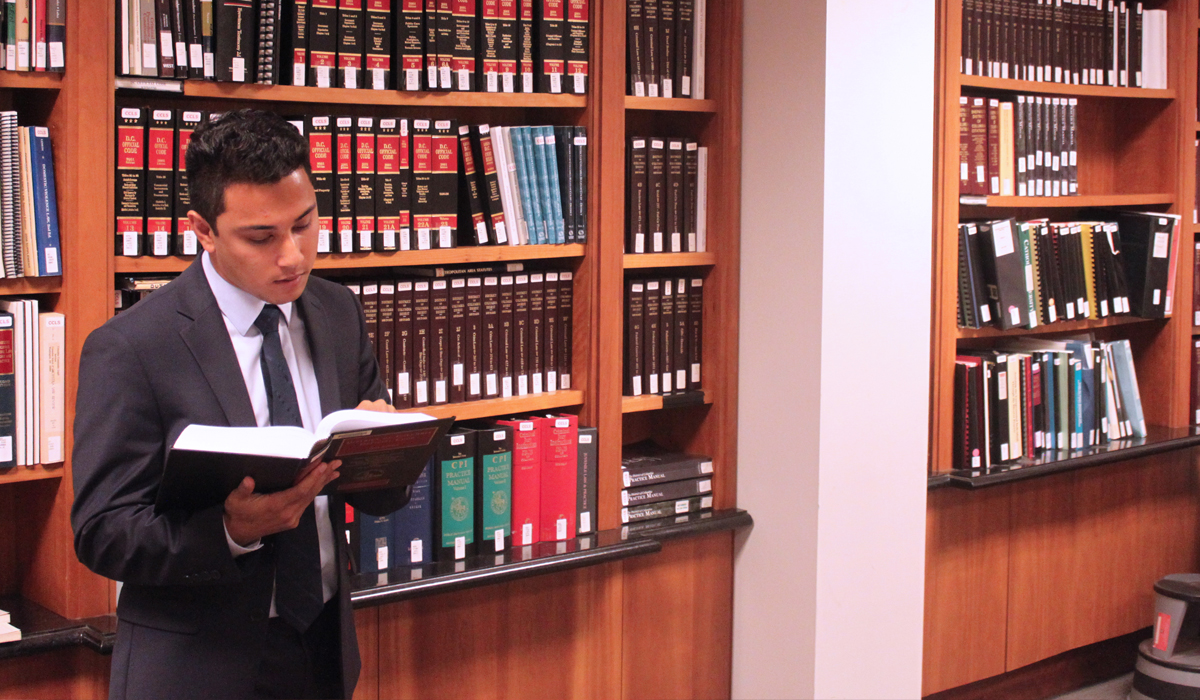 a student researching in a library