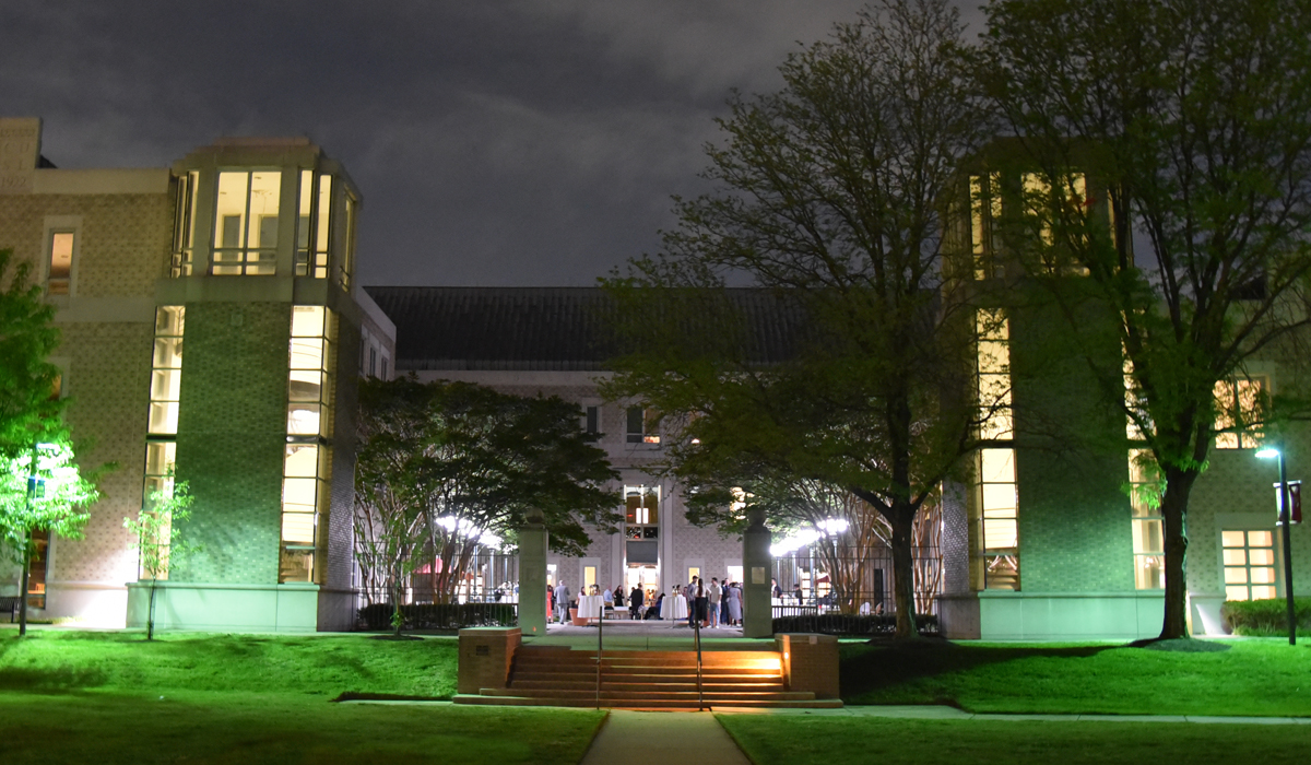 law school building at night