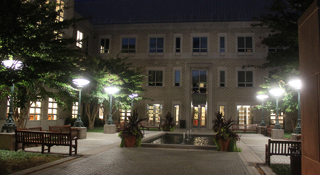 evening photo of the law school courtyard