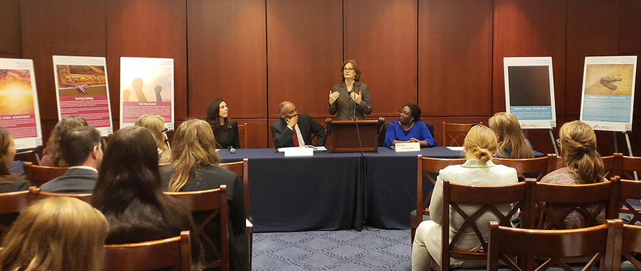 Mary Leary speaking at a panel discussion