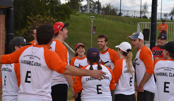 Evening students at softball field