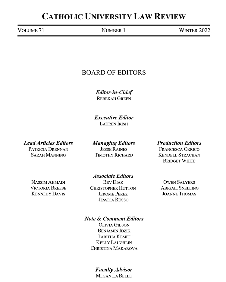 Law Review 71 Masthead