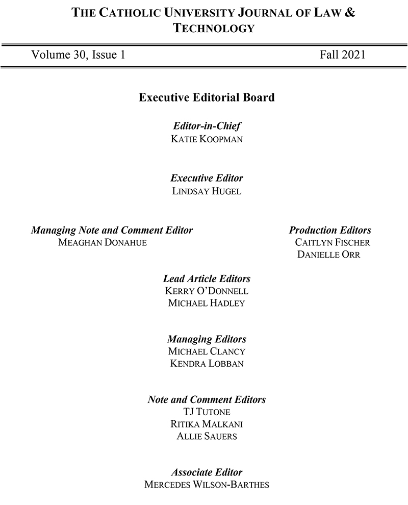 Journal of Law and Technology Volume 30 masthead