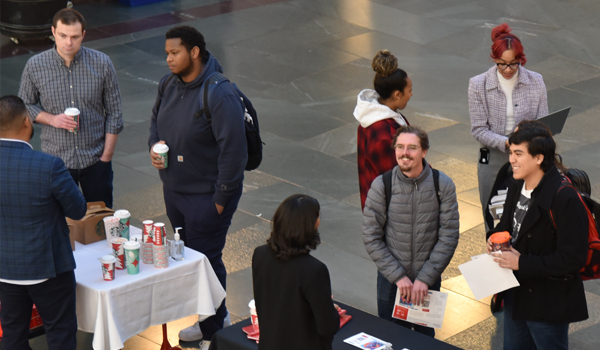 Students talking to employers