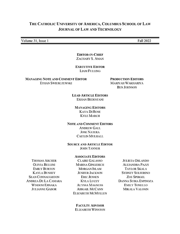 Journal of Law and Technology Volume 31 masthead