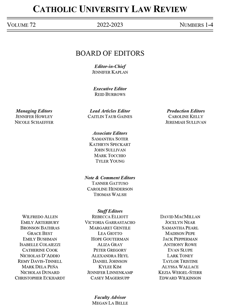 Law Review Volume 72 masthead