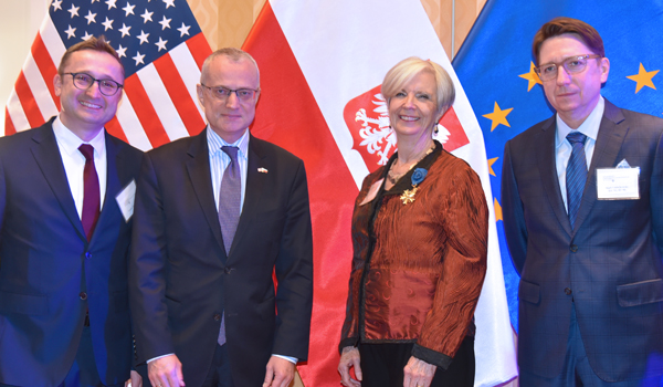 Tomasz Chmal, Ambassador Marek Magierwoski, Leah Wortham, and Mark Ludwikowski