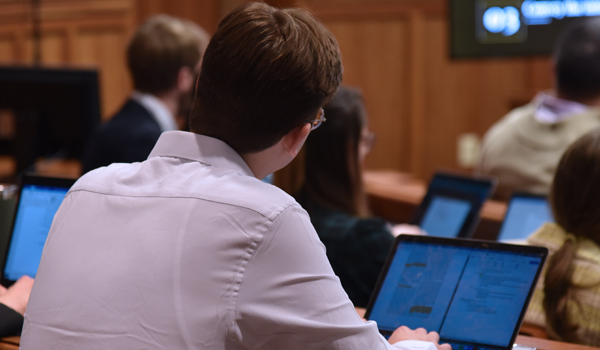 Clerk in courtroom session