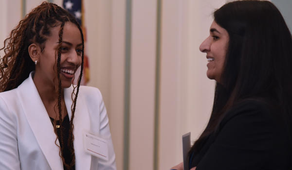 Kalkidan talking to an alumna