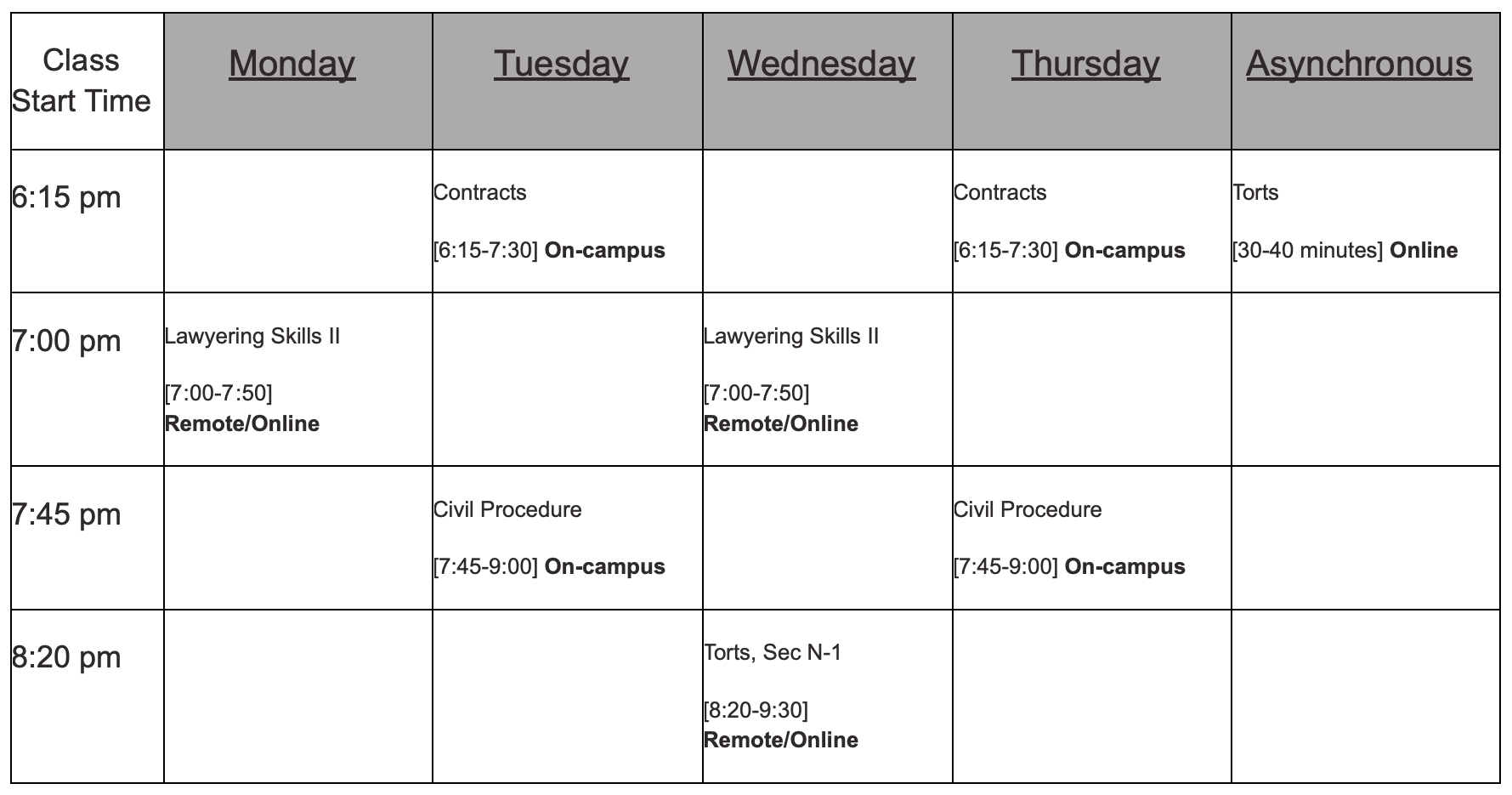 Part time Hybrid Sample Schedule