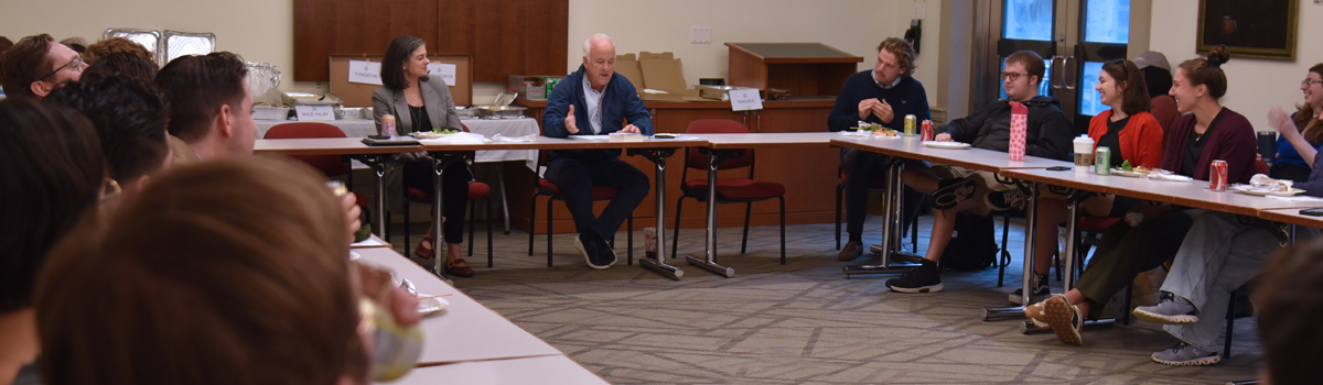 Jim Towey talks to students at Catholic Law in Washington, DC