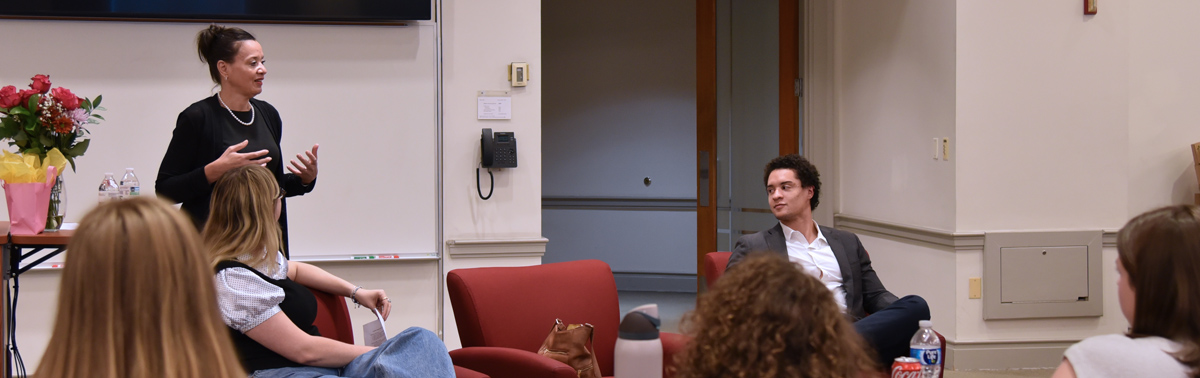 Magistrate Alisia Ferguson talking to law students at Catholic Law
