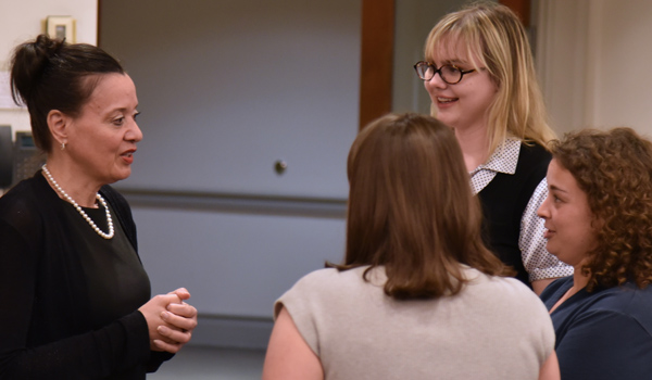 Magistrate Alisia Ferguson talking to law students at Catholic Law