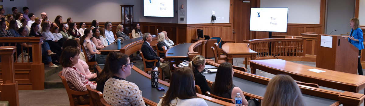 The Honorable Diane Kiesel speaking at Catholic Law