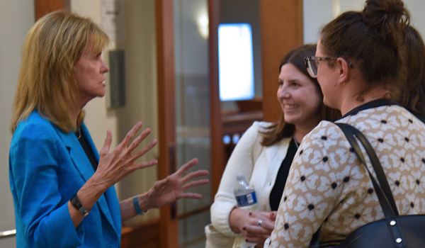 The Honorable Diane Kiesel talking to law students