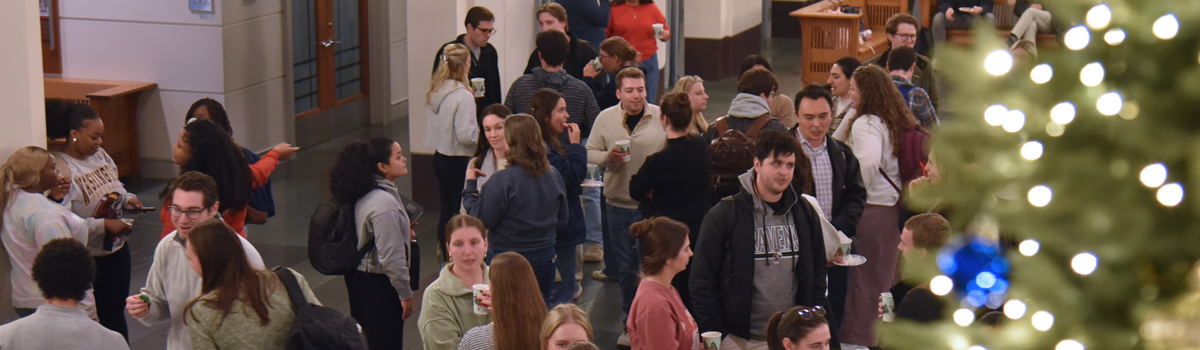 students, faculty, and staff gather for the lighting of the law school's Christmas Tree
