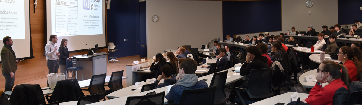 Law students give a presentation to undergrads