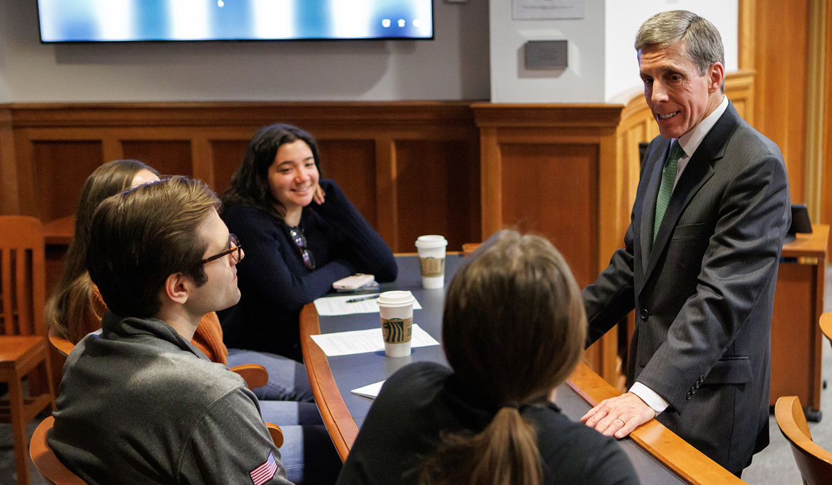 William Rooney talking to Catholic Law students