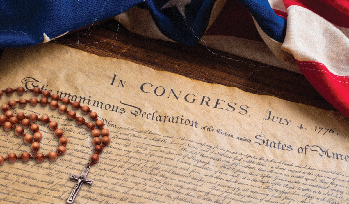 Declaration of Independence, American Flag, and Rosary