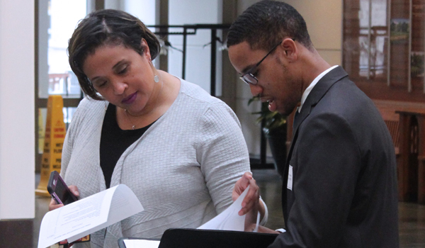 Tonya Gaskins talks to a student