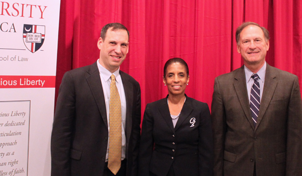 Justice Alito with Mark Rienzi and Dean Regina Jefferson