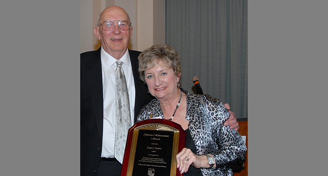 Ralph Rohner with Monica Rohner after receiving the Lifetime Achievement Award from the Catholic University Law Review