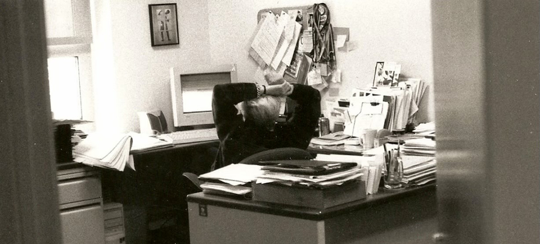 Joan at her desk