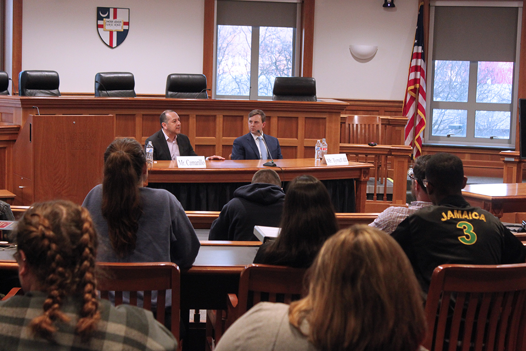 two speakers in the Slowinski courtroom