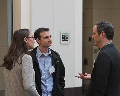 Dean talking to students