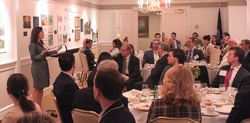 Stephanie Avakian speaking at a luncheon